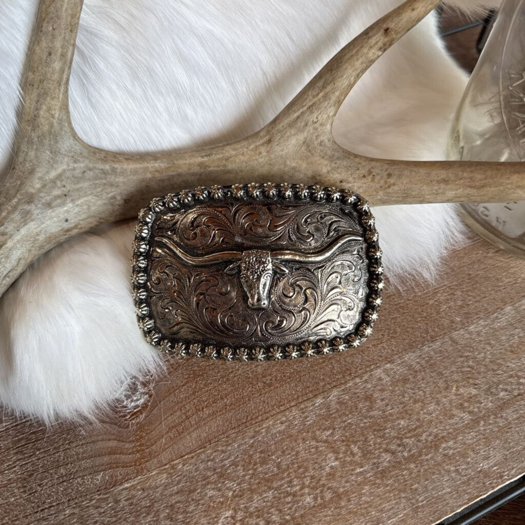 Silver Longhorn Belt Buckle