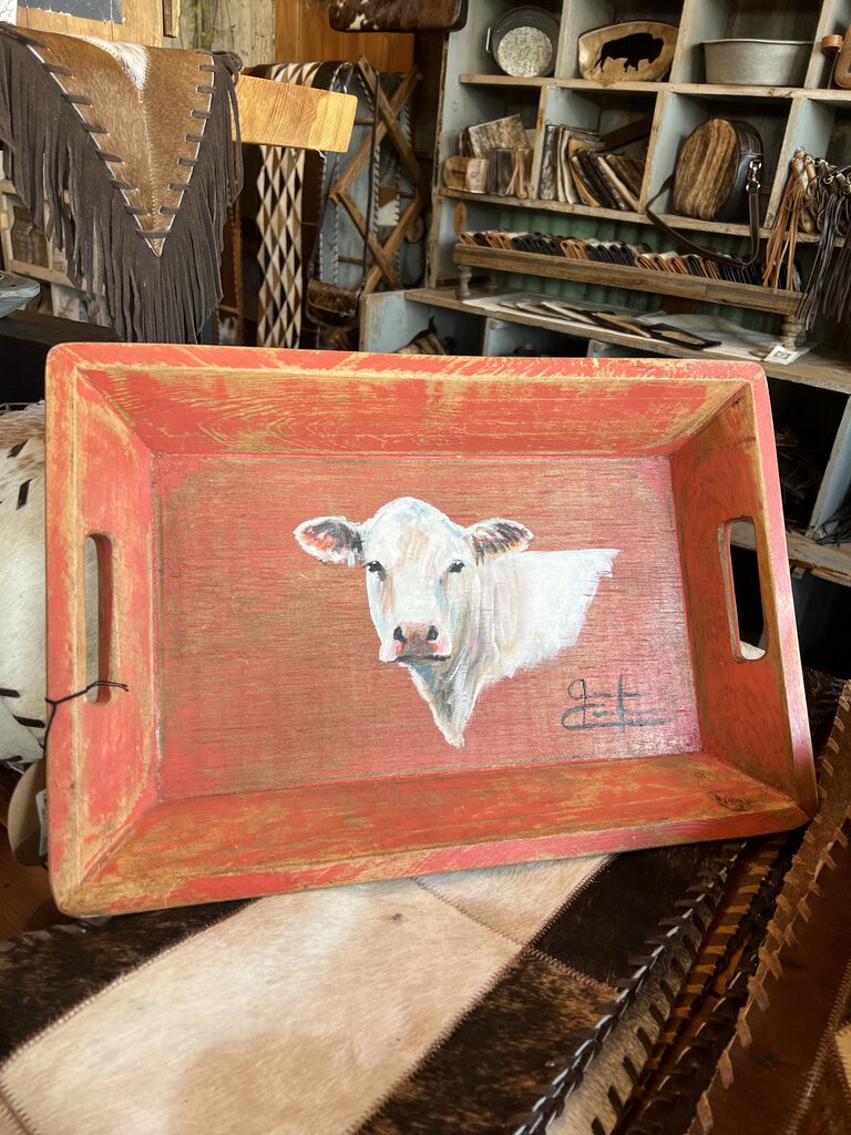 Wooden Serving Tray Cow
