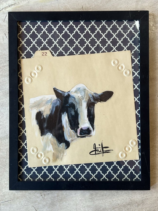 Framed Folder Painted with Cow