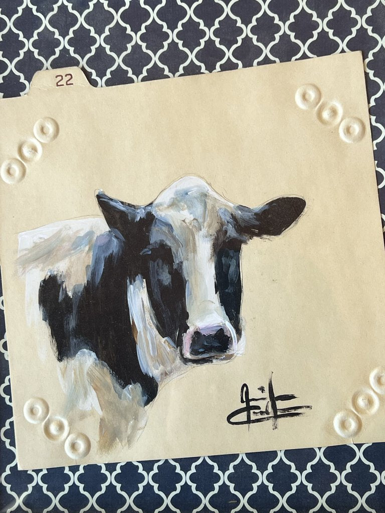 Framed Folder Painted with Cow