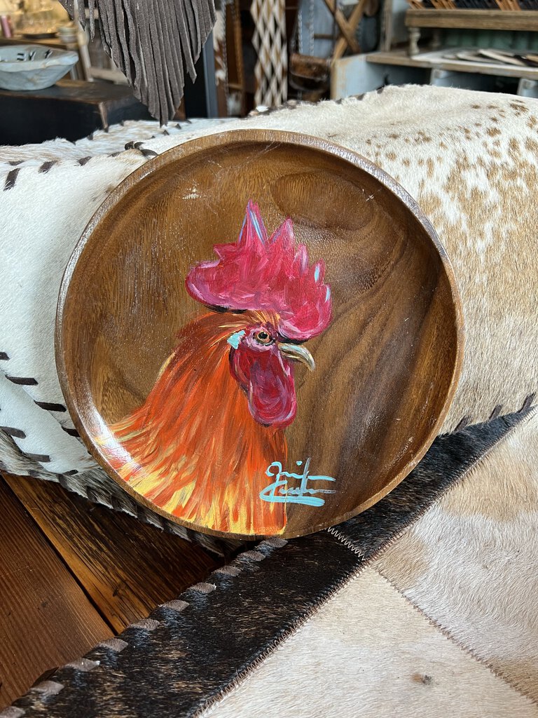 Wooden Plate with Rooster