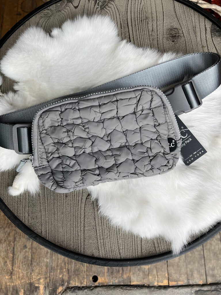 Grey Quilted Puffer Fanny Pack