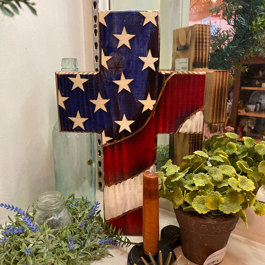 Wooden U.S. Flag Cross by Navy Veteran 4.21